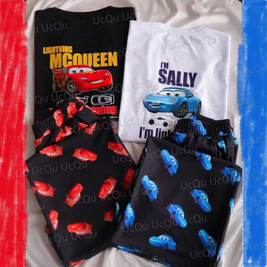 2025 The Cars Lightning McQueen And Sally Summer Cotton T-Shirt With Pajama Pants Oversized Suit For Adults And Kids Unisex Clothing