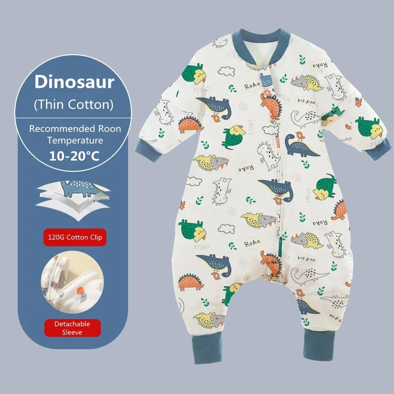 Baby Cartoon Split Legged Sleepsacks With Detachable Sleeves For Boys And Girls Children's Sleeping Bag Autumn And Winter Thickened Cotton