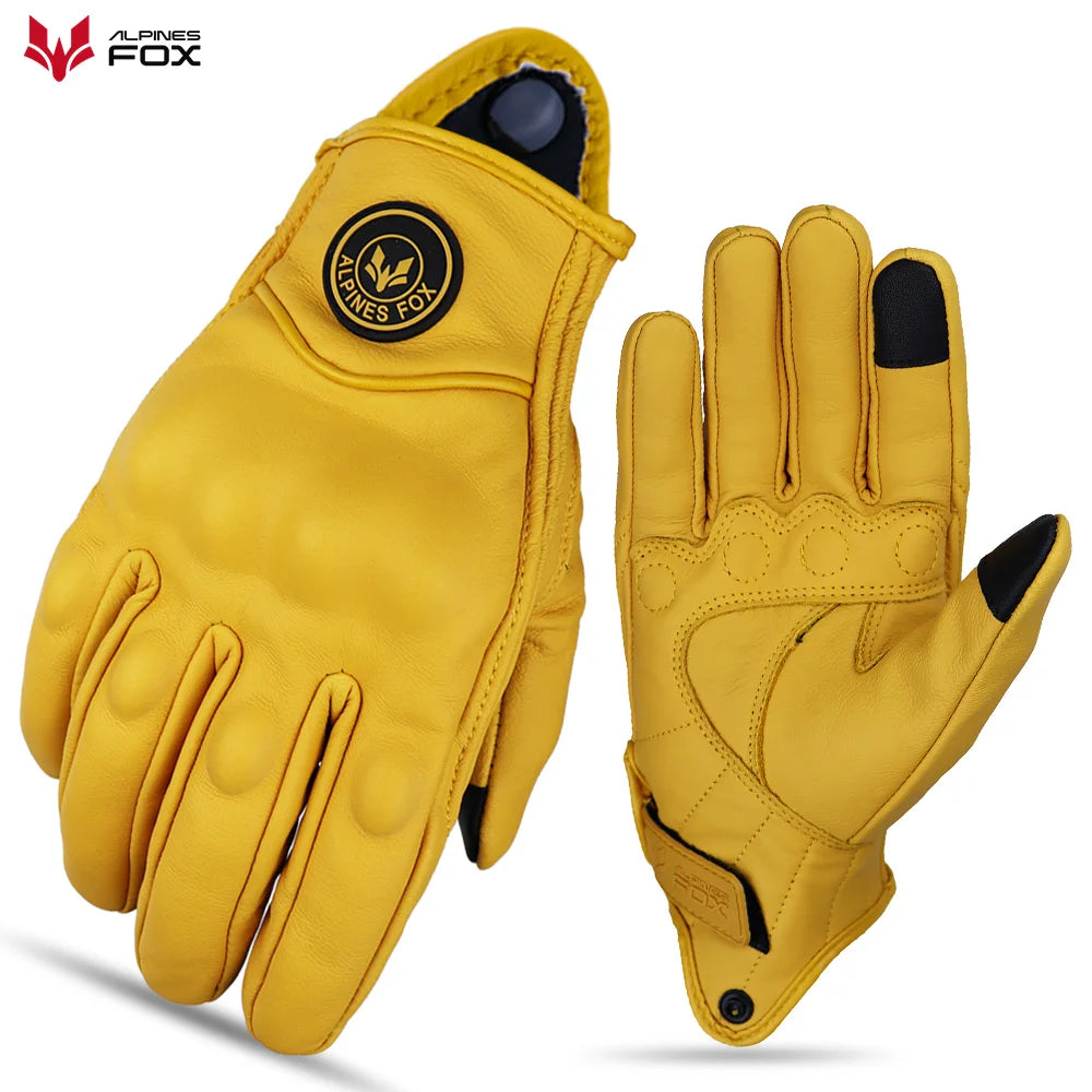 Vintage Goatskin Motorcycle Gloves Men Summer Yellow Retro Leather Guantes M-XXL