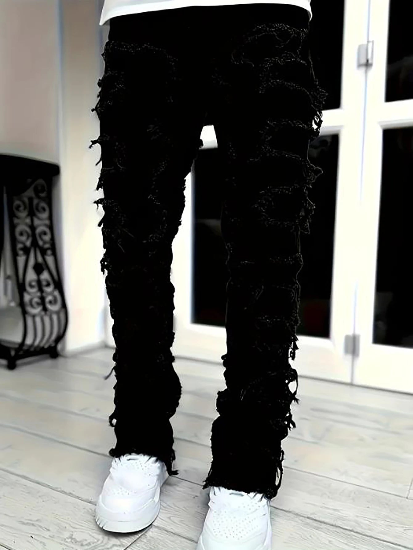 Y2K hip-hop style jeans, men's casual street-style stretch jeans, fashionable versatile stretch denim pants