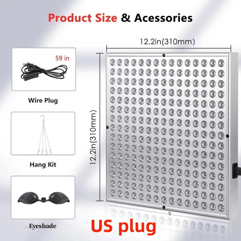 LED Red Light Therapy Panel Lamp for Facial Anti Aging Skin Care and Body Pain Relief with 225 LED Lights