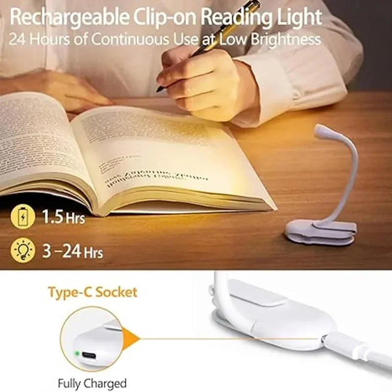 Mini Book Light Portable Clip Night Light USB Charging LED Dimmable Eye Protect Camping Clip 360 Degree Flip Book Lamp