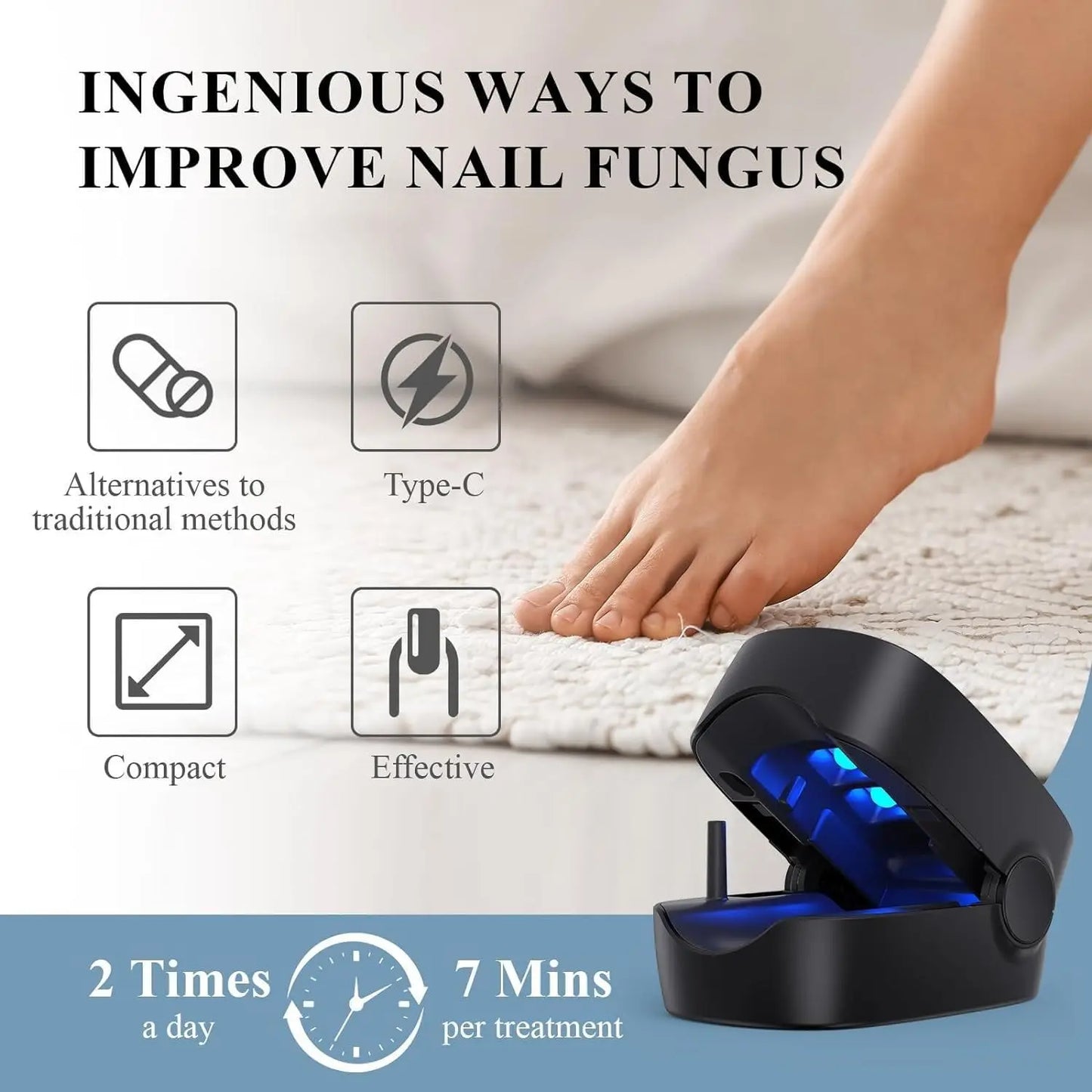 Nail Fungus Cleaning Light Device for Onychomycosis USB Rechargeable 905nm Infrared Light and 470nm Blue Light Nail Care Tool