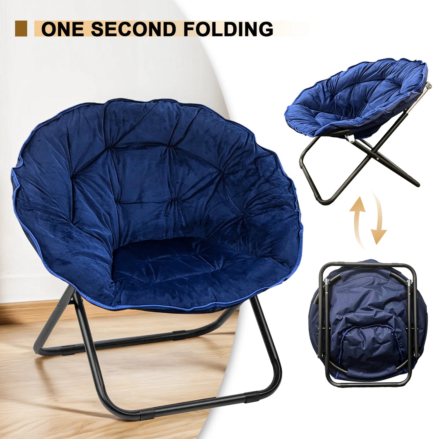 Grezone Round Foldable Saucer Chair Moon Chair Metal Frame