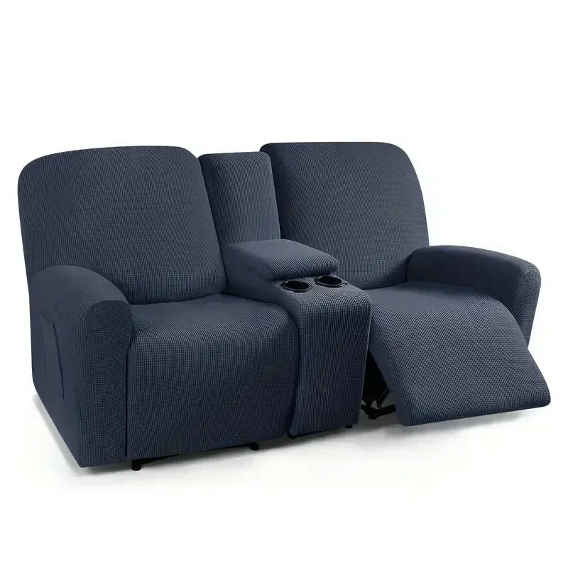 8pcs/set Recliner Sofa Covers Polar Fleece Loveseat Center Console Sofa Covers Elastic 2Seater Couch Slipcovers with Cup Holder
