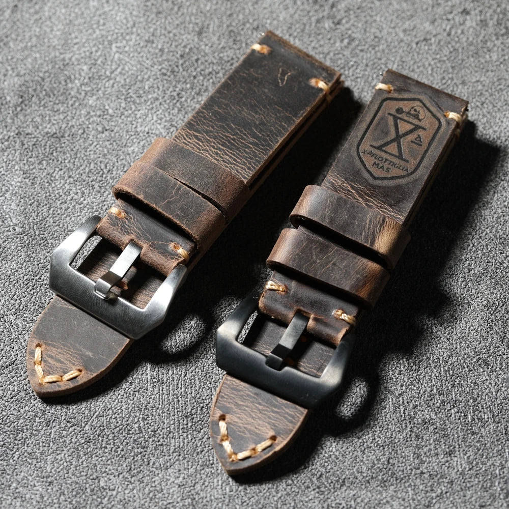 Handmade head layer cowhide leather strap, 20MM 21MM 22MM 23MM 24MM 26MM thickened genuine leather strap vintage folded without