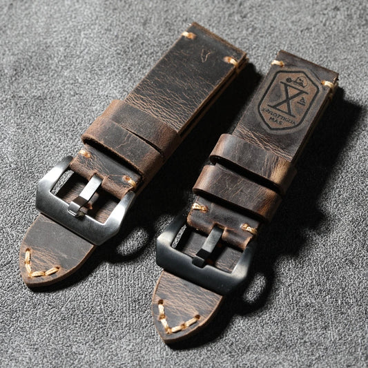 Handmade head layer cowhide leather strap, 20MM 21MM 22MM 23MM 24MM 26MM thickened genuine leather strap vintage folded without