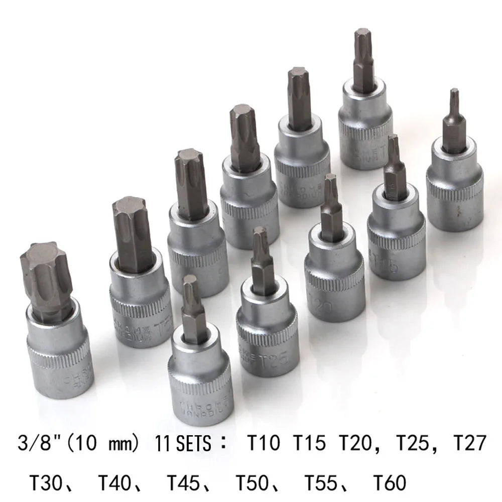 34PCS Torx Bit Socket and E-Torx Star Socket Set 1/2 Inch 1/4 Inch 3/8 Inch Drive Male Female E Security Bits Hand Wrenches Repair Tool