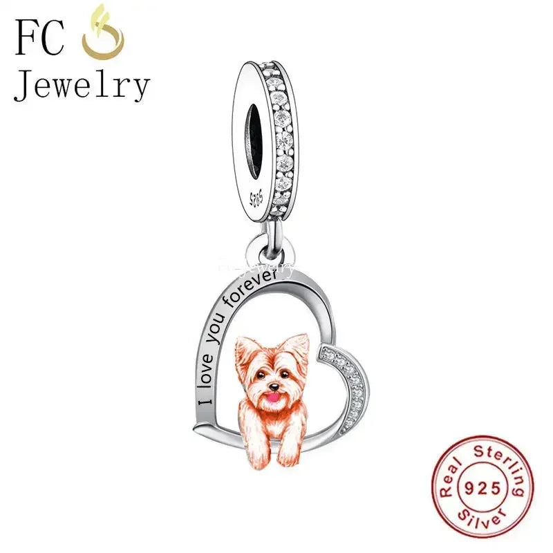 Huoonew Fit Original Pan Charm Bracelet 925 Silver I Love You Forever Yorkshire Dog Bead DIY Memorial Berloque