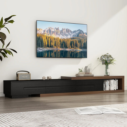 QiaoShiRen Extendable TV Stand Wood Media Console Drawers