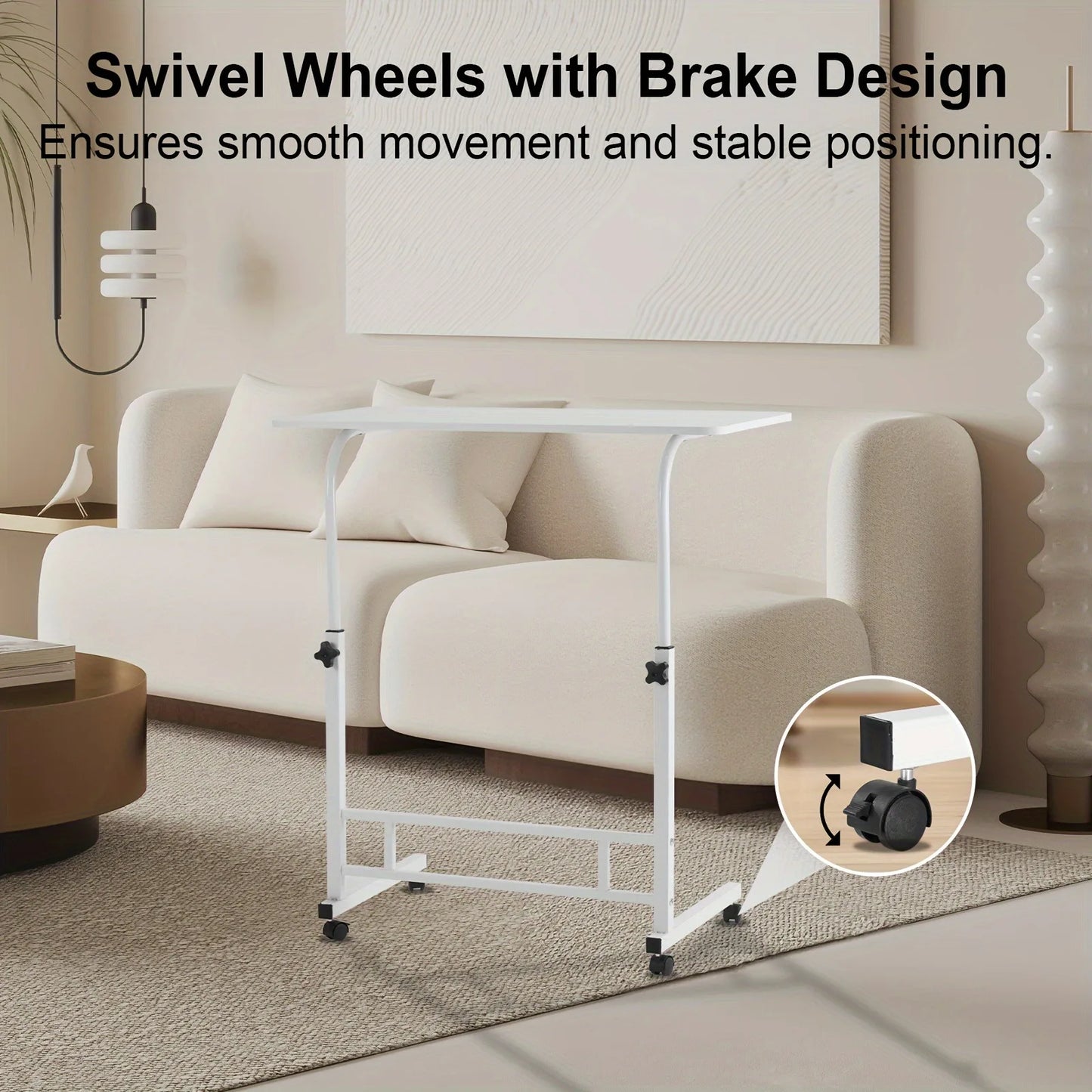 Standing Desk Adjustable Height Mobile Computer Desk with Universal Wheels Sturdy Durable Spacious Study Table for Home