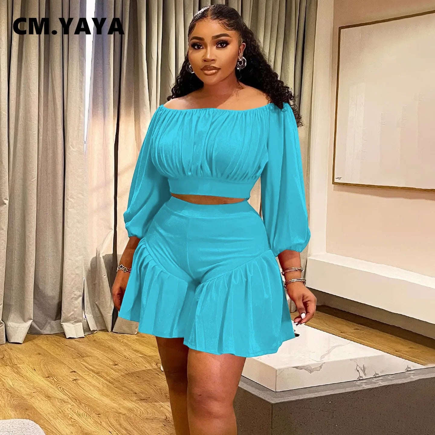 CM YAYA Plus Size Women's Long Sleeve Set Regular Fit O Neck Knit Polyester Spandex