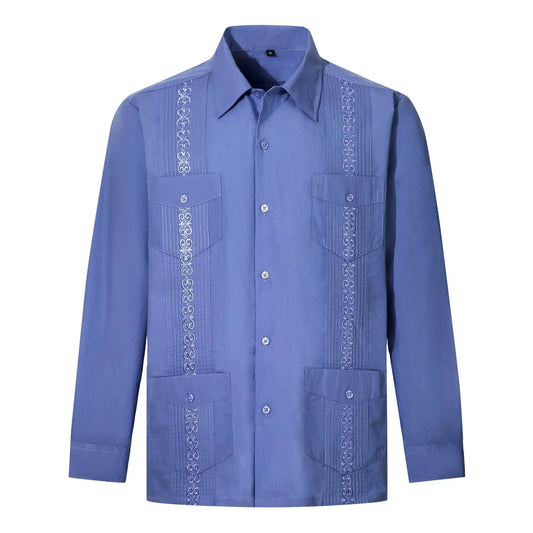 Shirt Top Men's Cuban Guayabella Long Sleeve Casual Shirt