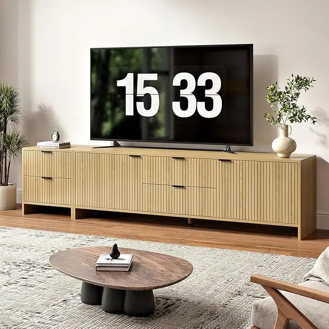 HUANZHUANG Fluted TV Stand With 4 Drawers And Shelves