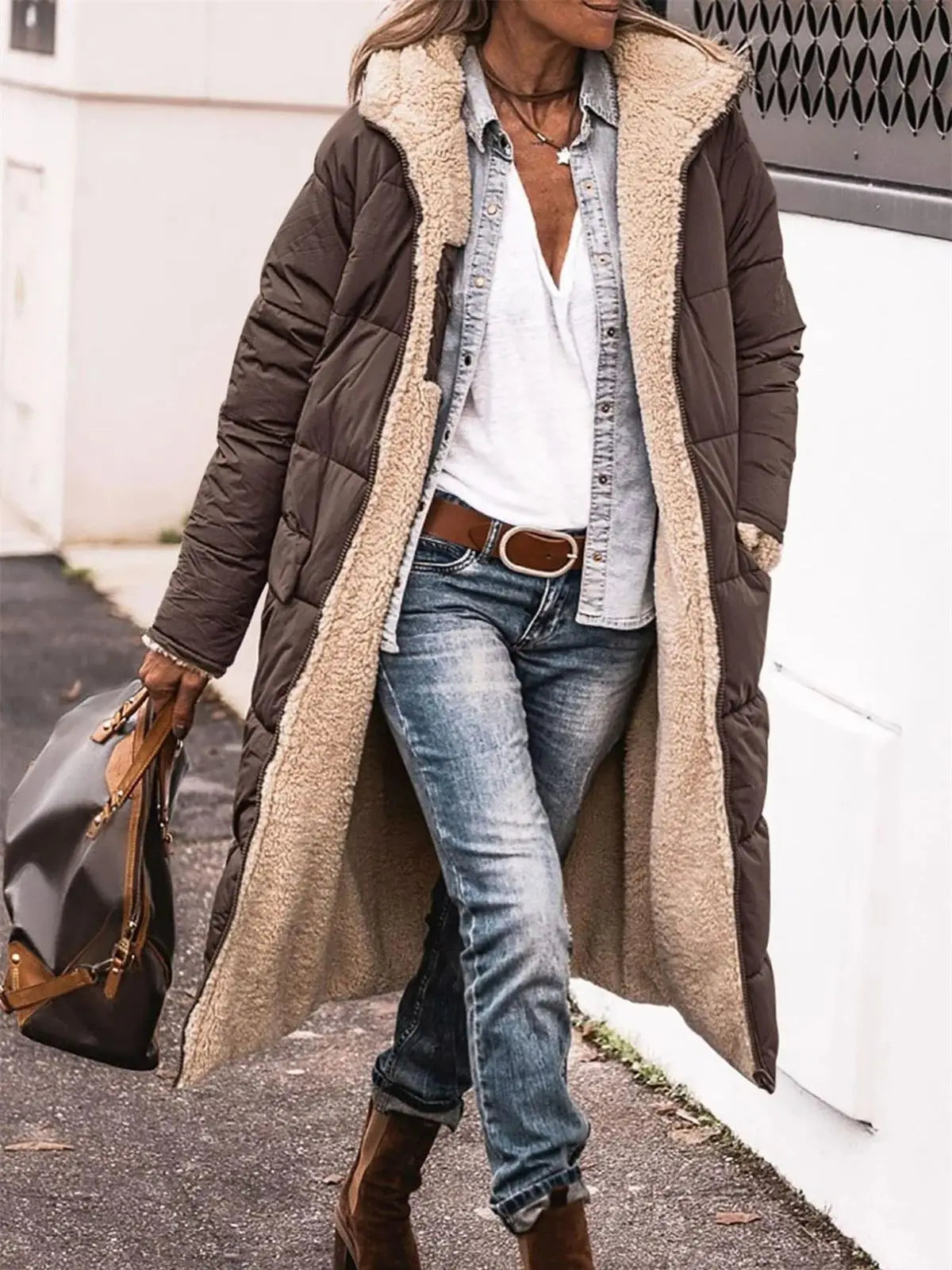 SDFBKCN Winter Hooded Quilted Reversible Women Puffer Coat