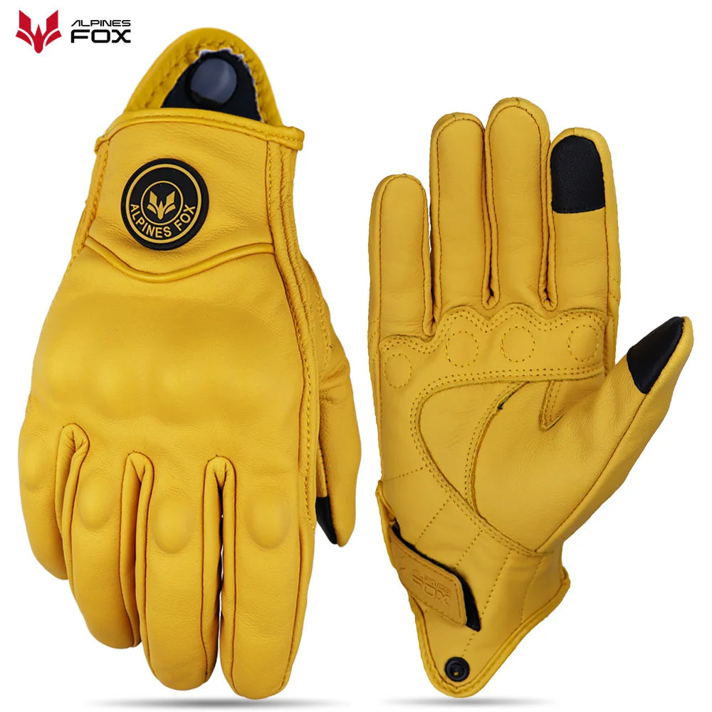 Vintage Goatskin Motorcycle Gloves Men Summer Yellow Retro Leather Guantes M-XXL