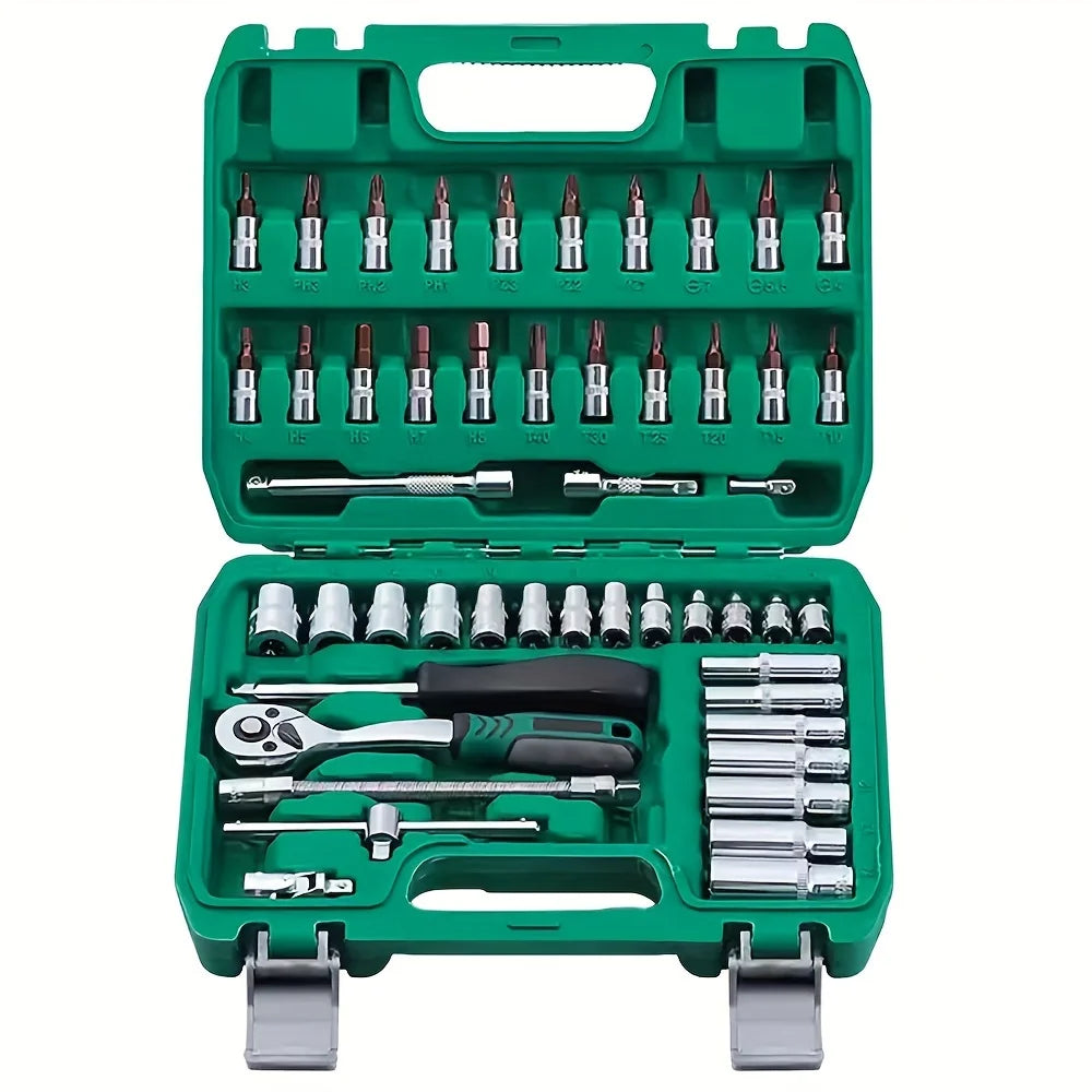 53pcs, 1/4 Inch Drive Socket Ratchet Wrench Set, Bit Socket, Metric And Extension Bar Set For Automotive Repair﻿