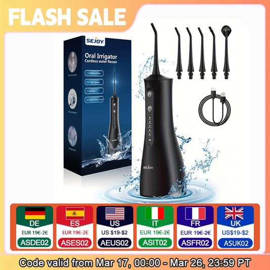 Sejoy Cordless Water Dental Flosser for Effective Teeth Cleaning and Oral Care