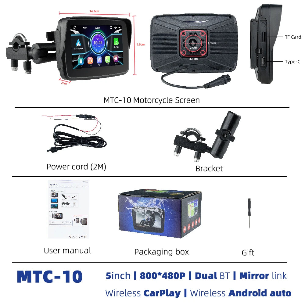 EKIY 5 Inch Wireless CarPlay and Android Auto Portable Motorcycle GPS Navigation Display Screen