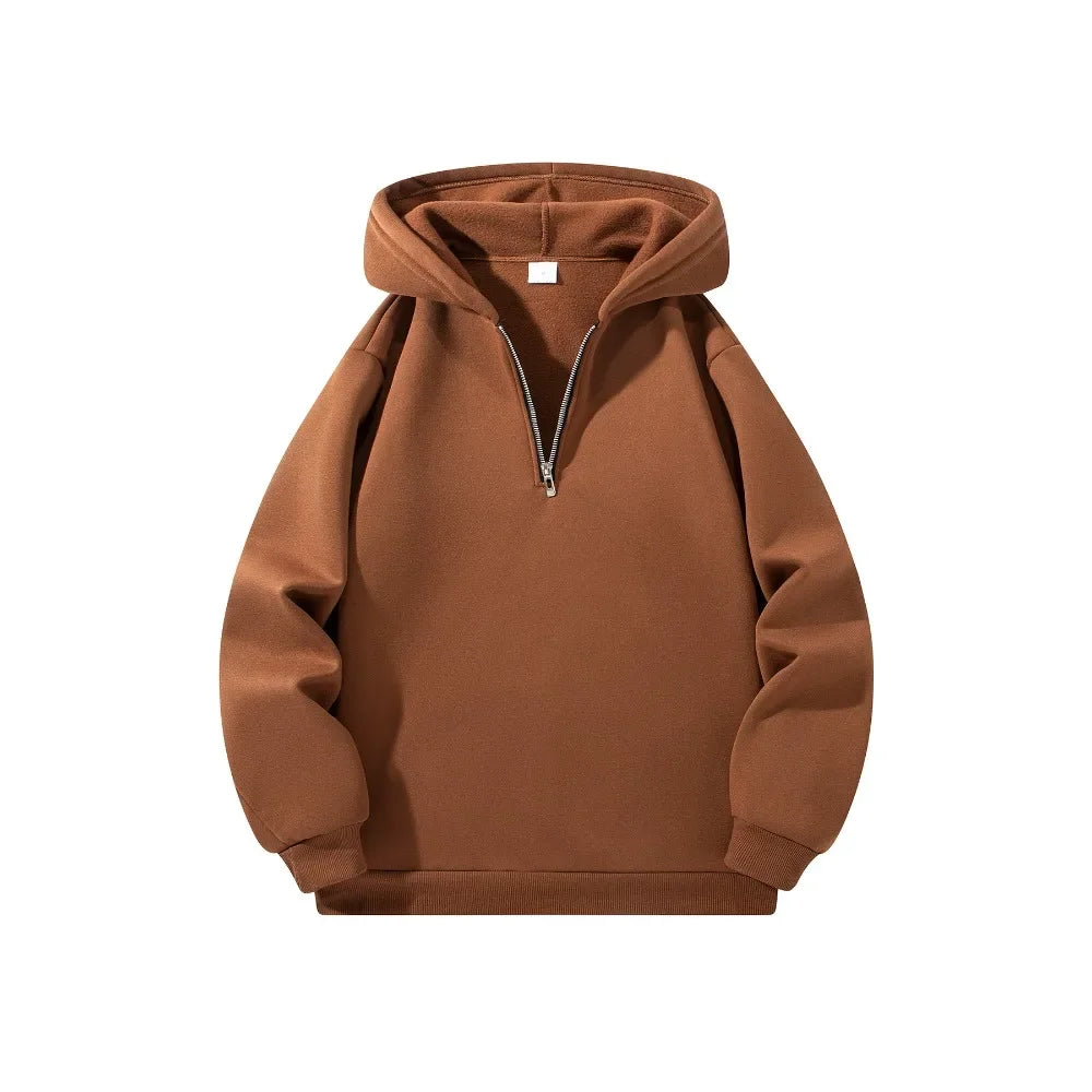 Men's Half Zipper Hooded Hoodies New Solid Color Long Sleeve Sweatshirts Autumn Loose Sport Warm Sweats Fashion Casual Pullover