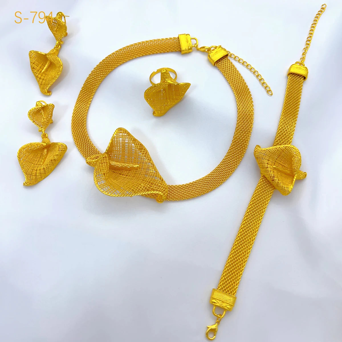 Dubai Luxury Irregular Necklace And Earrings Sets For Women Ethiopian Indian Bridal 24k Gold Color Jewelry Set Wedding