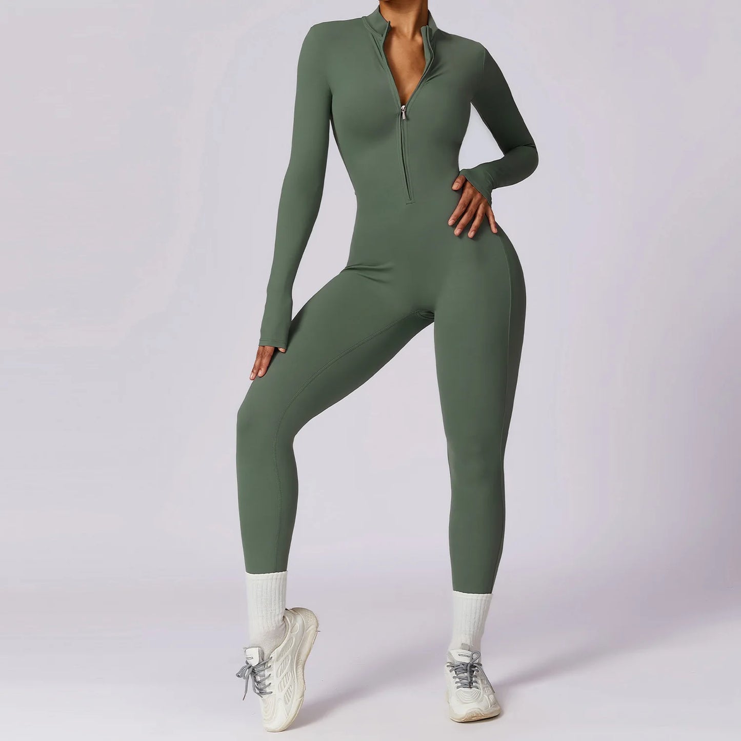 Winter Autumn Women's One Piece Yoga Jumpsuit Solid Polyester Spandex