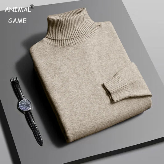 Autumn Men's High Quality Knitted Turtleneck Sweater Slim Fit Long Sleeve Anti Pilling Pullover Solid Color Trend Men Streetwear