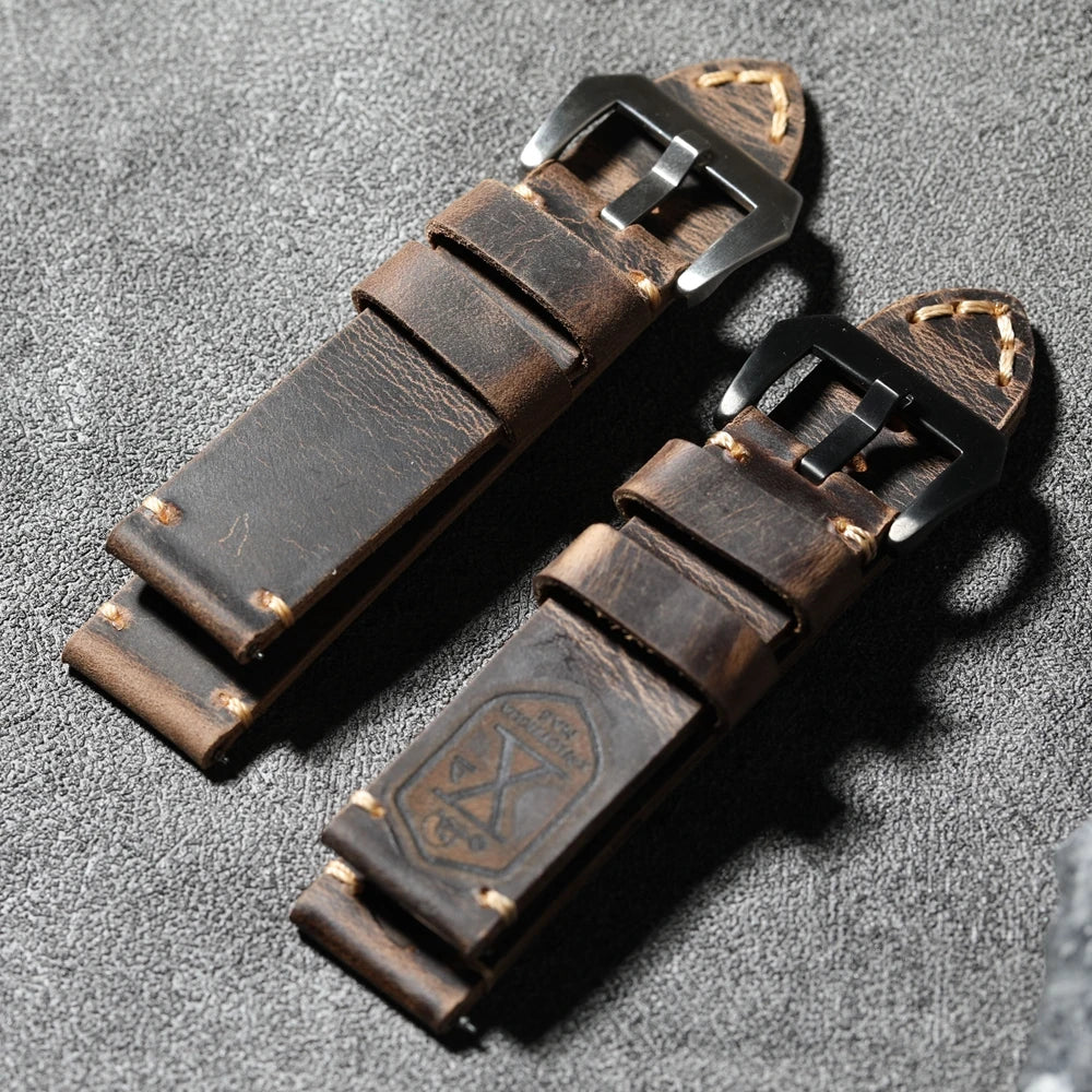 Handmade head layer cowhide leather strap, 20MM 21MM 22MM 23MM 24MM 26MM thickened genuine leather strap vintage folded without