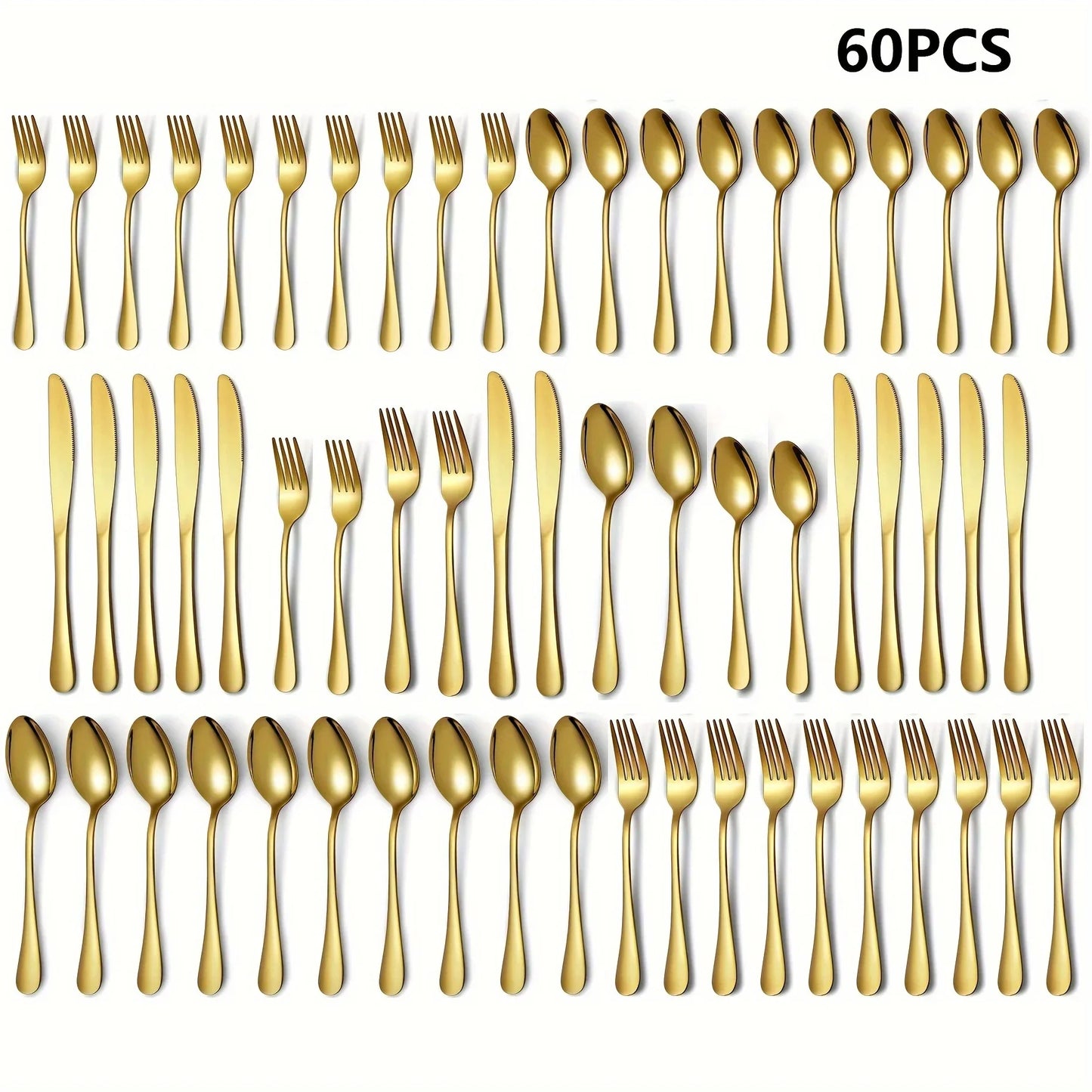 30 60 Piece Luxury Golden Flatware Set Stainless Steel Cutlery Includes Dinner Spoons Dinner Forks Salad Forks Dinner Knives