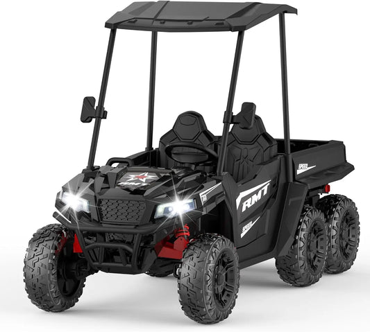 24V Kids Ride On Car Truck 2 Seater Electric Vehicle with Sun Shade Dump Bed and Shovel 4WD for Ages 3 to 12