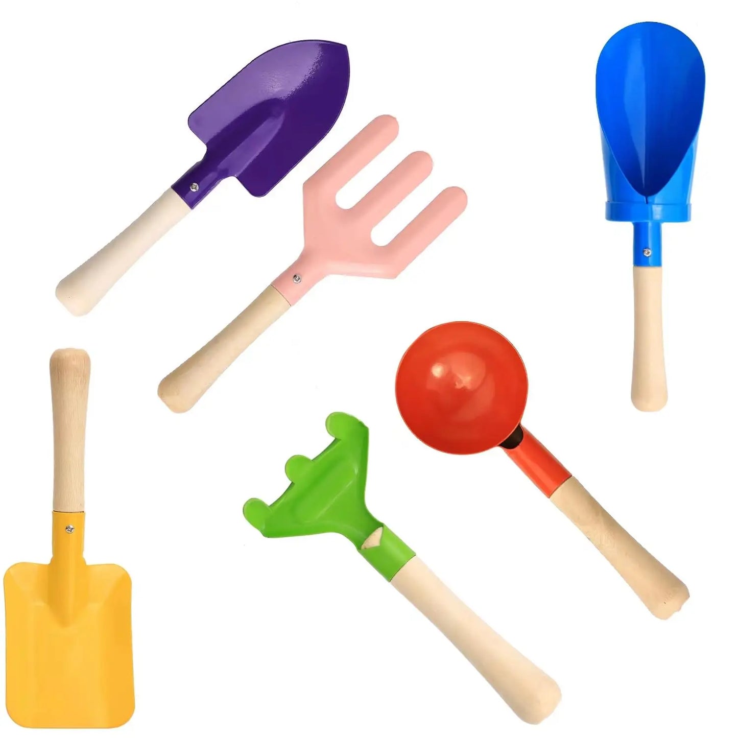 Gardening Tool Set 6 Piece Shovel Rake Hoe Outdoor Planting Sand Beach Snow Play Multifunctional Children Garden Toy Kit