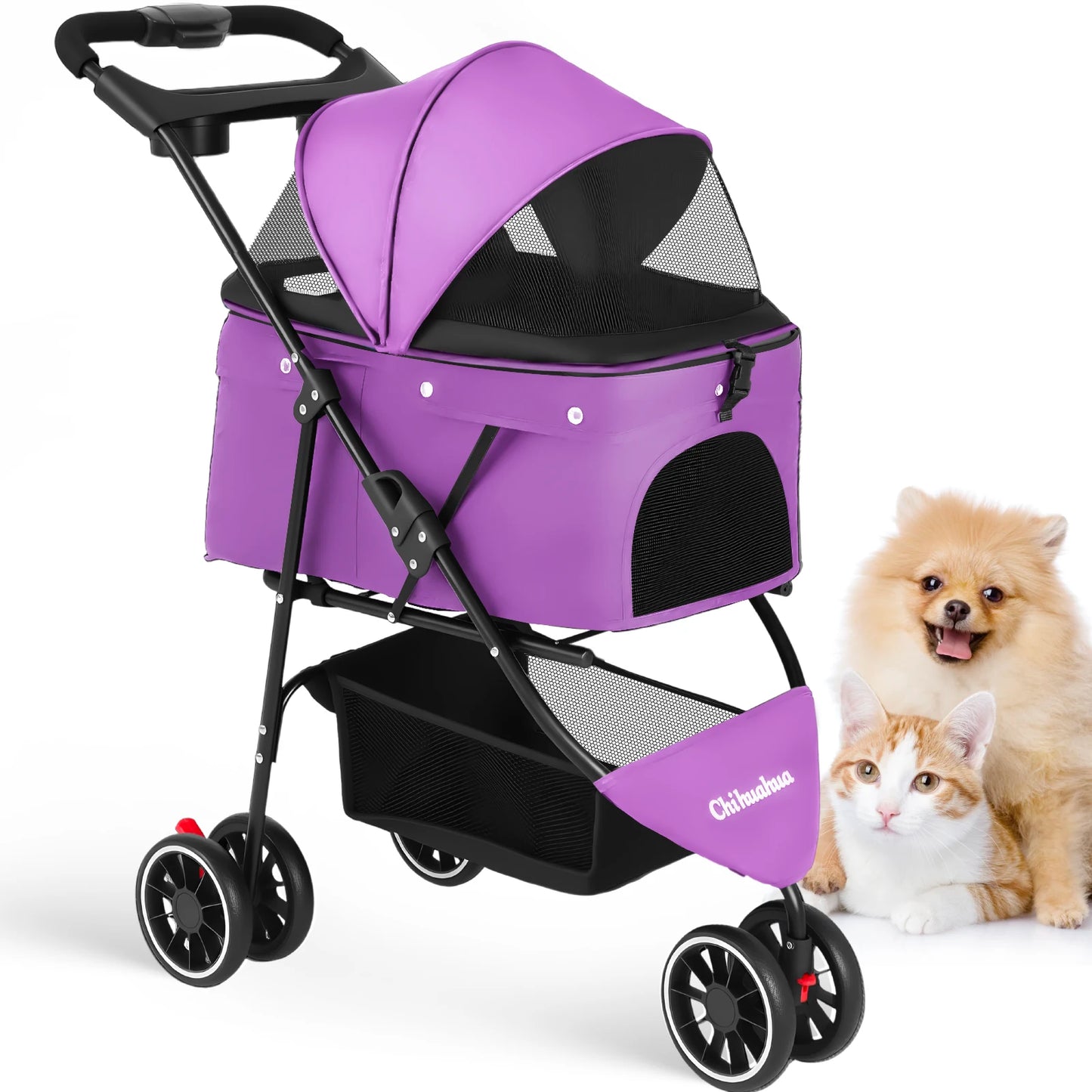 Pet Stroller For Small Medium Cats&Dogs 3 Wheels Foldable with Breathable Mesh Canopy Pet Travel Carrier Suitable Outdoor Travel