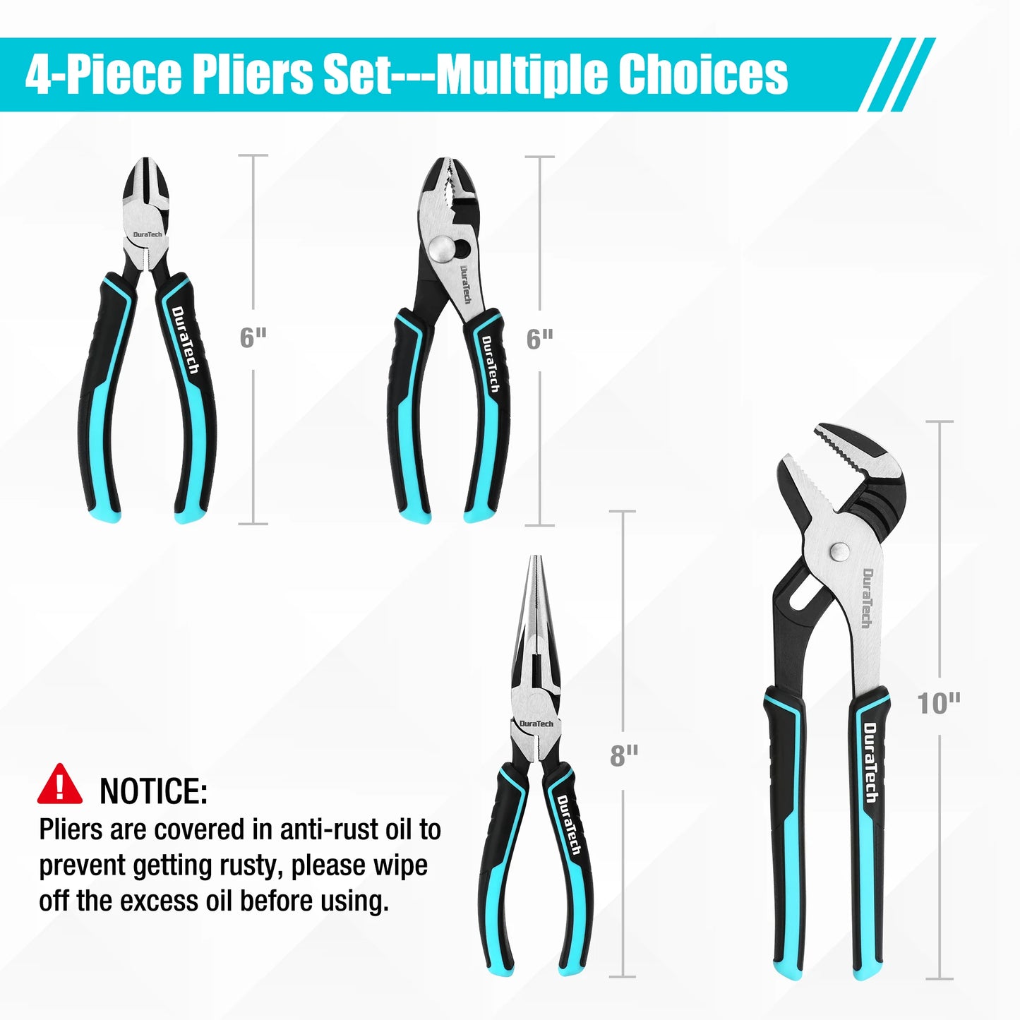 Duratech 4 Piece Pliers Set with Rolling Pouch Premium Cr Ni Construction for Basic Repair