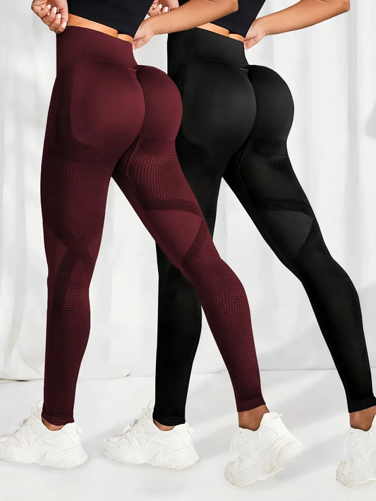 2pcs High Waist Yoga Leggings Long Length Elastic Waistband for Women