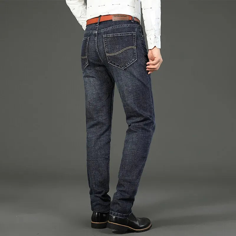 Wthinlee Business Men's Straight Stretch Jeans Casual Denim Trousers Classic Blue Black Fashion Brand Clothing