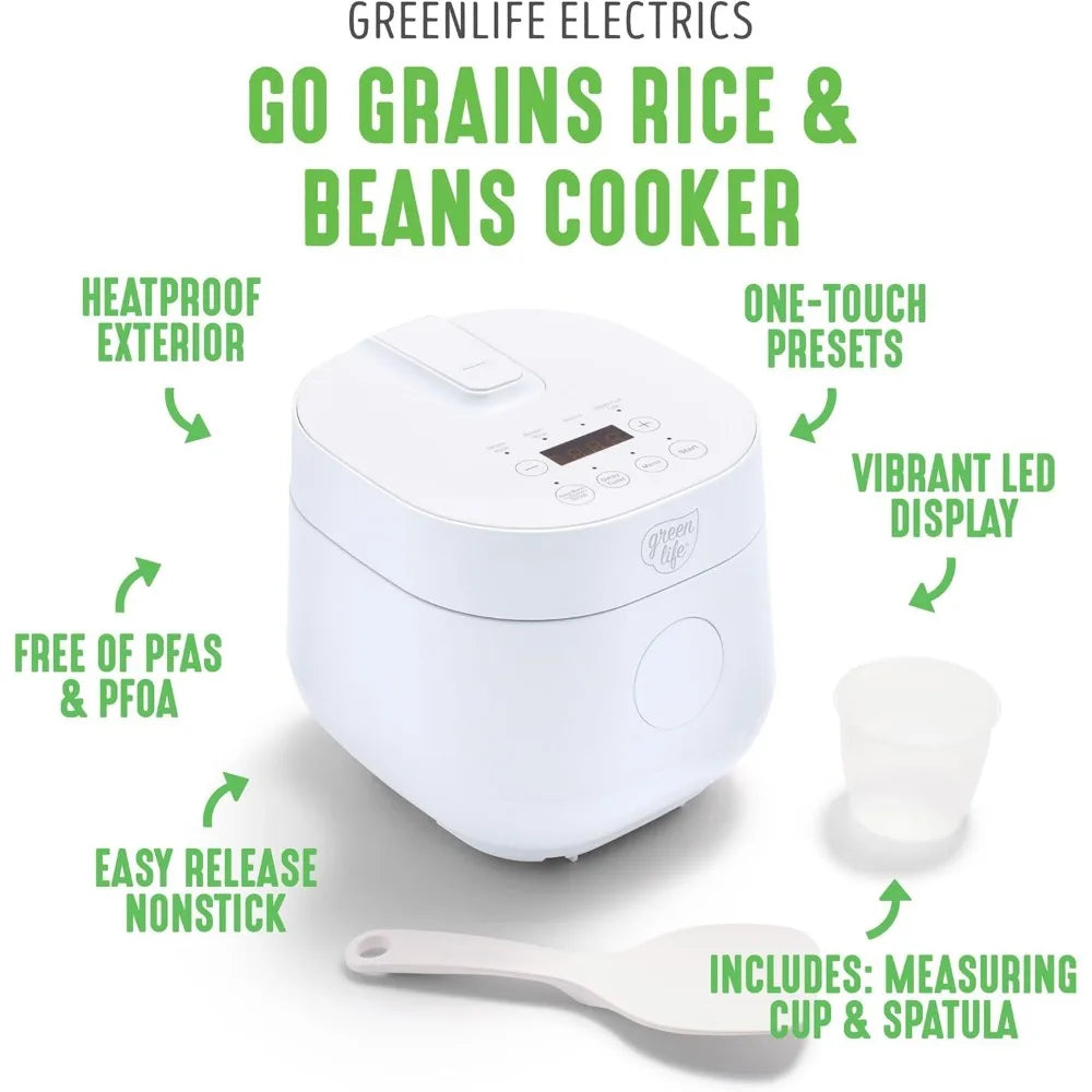 4-Cup Rice Beans Oats and Grains Cooker, Healthy Ceramic Nonstick, Easy to Use Automatic Presets, White