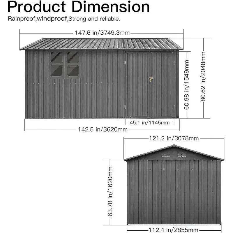 RPD4-UCGO Extra Large 10ftx12ft.Outdoor Sheds Window.Tiny House.Metal Storage Shed with Design of Lockable Doors.U