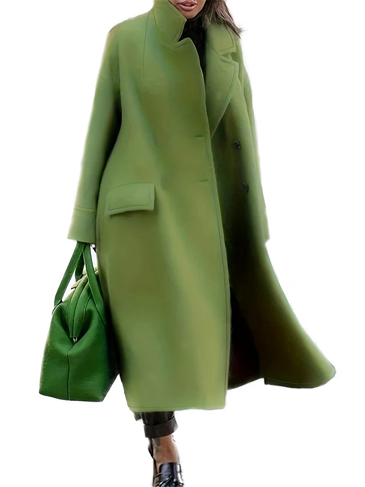 plus Size Double-Breasted Collar Coat Elegant Warm Solid Long-Sleeved Medium-Length Autumn Winter New Fashion for Women