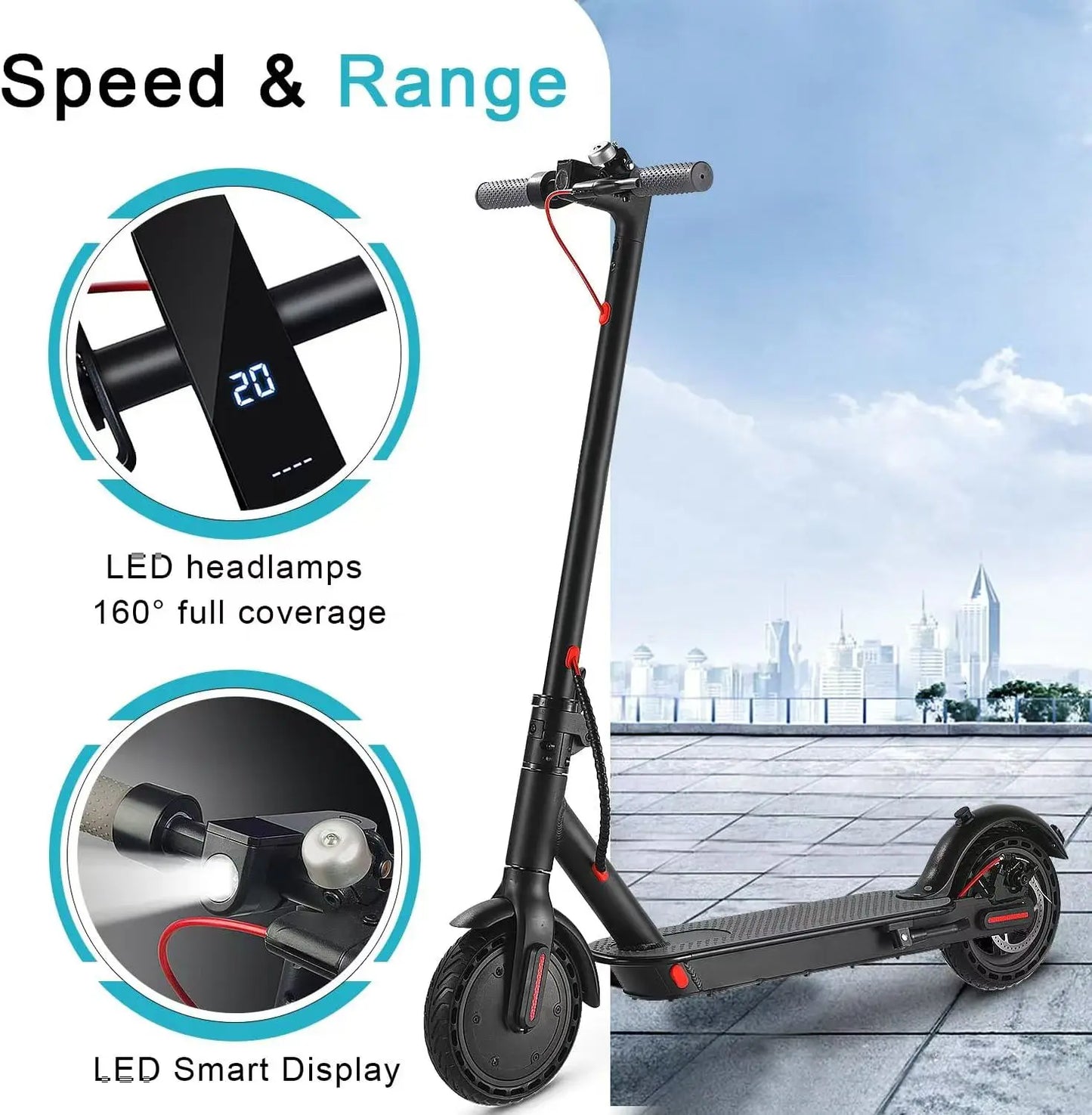 E Scooter Foldable Waterproof Adult Electric Scooter 8.5 Inches Explosion Proof Tire 36V 350W 10.4Ah Configuration