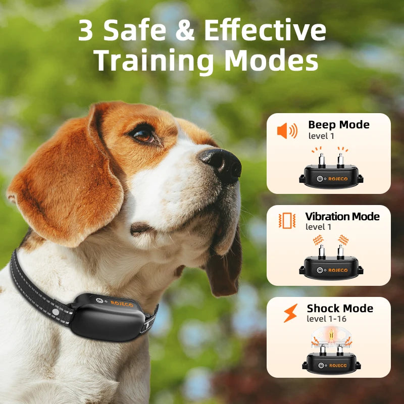 ROJECO Electric Dog Training Collar Digital Rechargeable Remote Control IPX7 Waterproof Vibrator Bark Stop Shock Collar