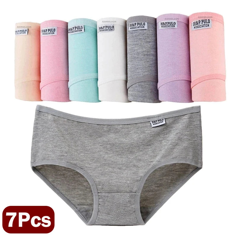 7 Pcs Lot Plus Size Women's Cotton Briefs Sexy Lingerie Shorts Solid Underwear M-4XL