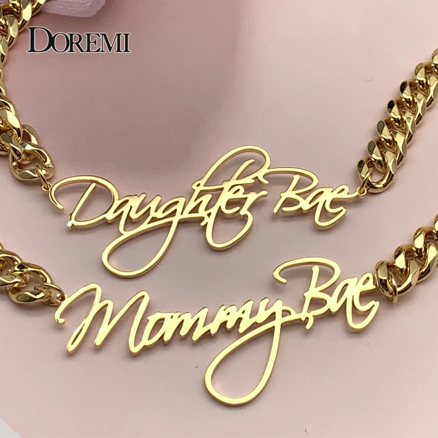 DOREMI 8mm Cuban Custom Name Pendant Personalized Necklace Thick Chain Customized Cursive Nameplate Necklaces Women  Gift