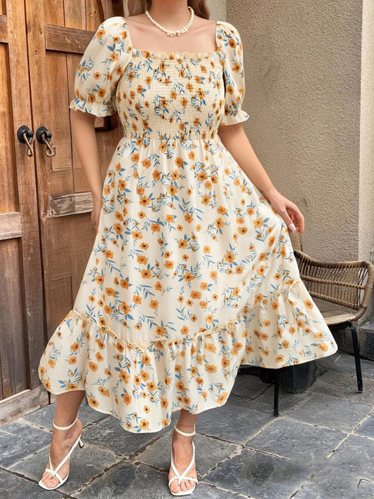 Elegant Plus Size Maxi Dress with V Neck and Ruffle Sleeves for Summer Parties and Special Occasions