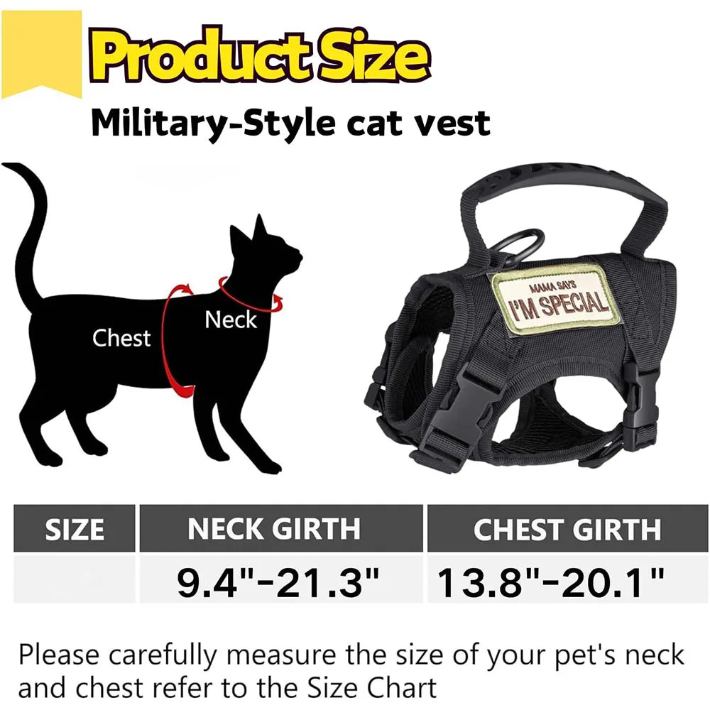 Tactical Cat Dog Harness Leash Adjustable Pet Vest Soft Mesh Training Puppy Straps with Handle for Large Cats