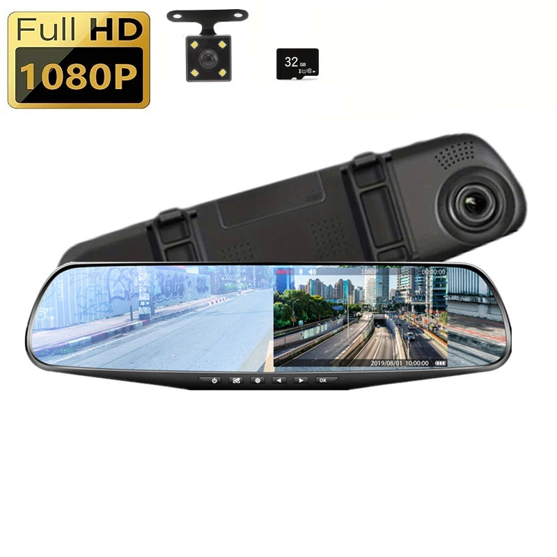 4.2 Inch Large Rear View Mirror Tachograph Dual Lens HD 1080P Automotive Video Recorder Car DVR