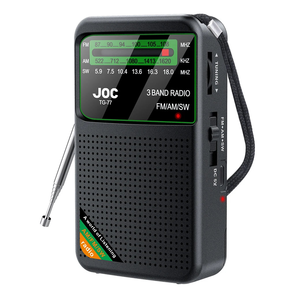 Battery Operated FM AM SW Radio with Built-in Speaker Portable Type-C Rechargeable with HD Display Screen for Elder