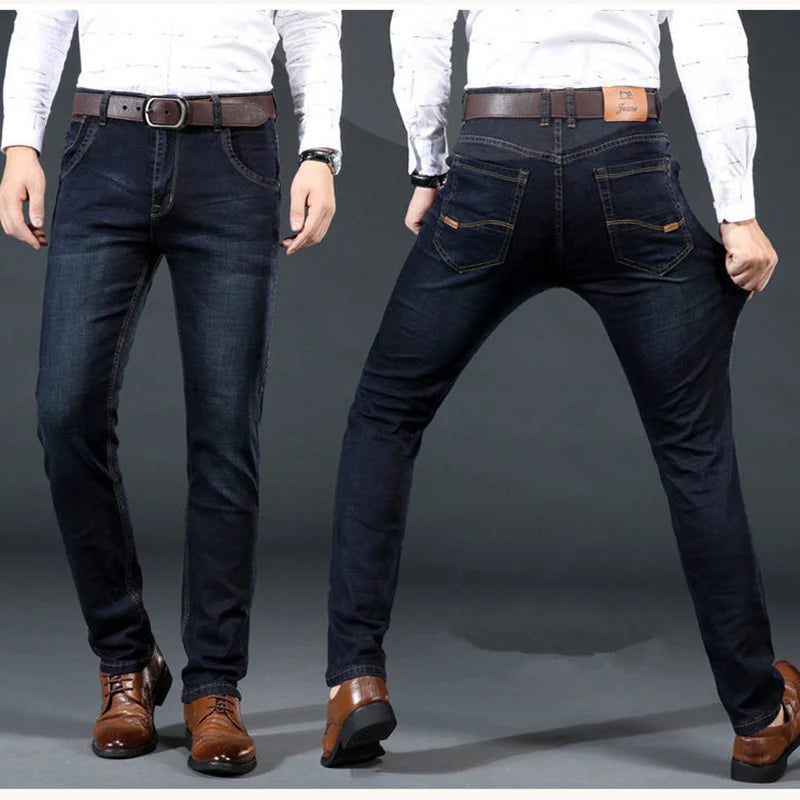 New Men Light Luxury Stretch Slim Fit Pants Comfortable Soft Business Fashion Straight Casual Denim Trousers