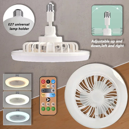 2 In 1 Ceiling Fan Lamps 3 Speed Adjustable E27 Base Infinitely Dimmable LED Decorative Light for Living Room Bedroom Study