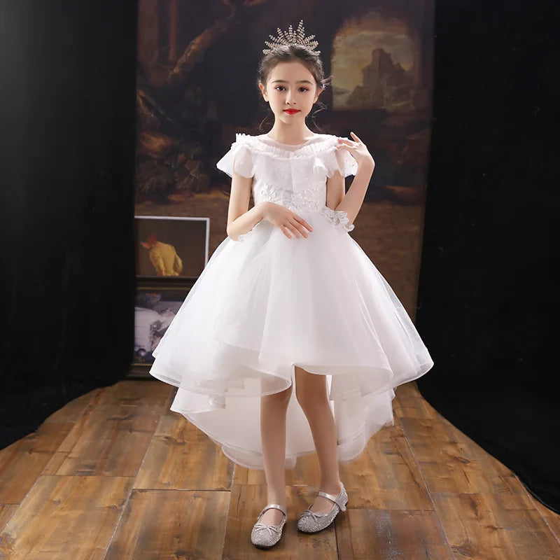 Baby Girls Flower Princess Dress Mid-Calf Length Cotton Polyester Voile Tribute Silk Mesh Age 7-12 Years