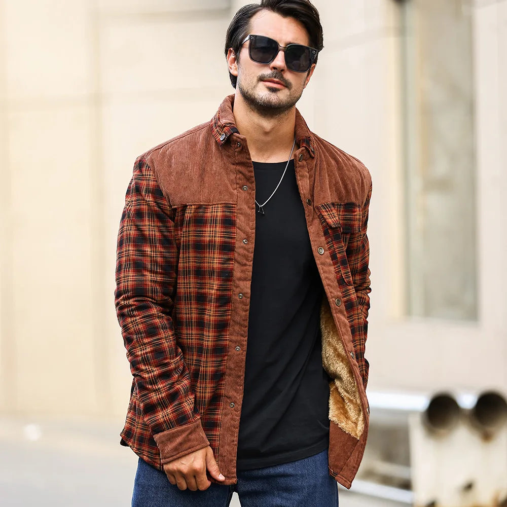 Men's Jackets Winter Windproof Warm Casual Bomber Coat Plaid Sherpa Lined Flannel Outdoor Classic Jacket Men US Size